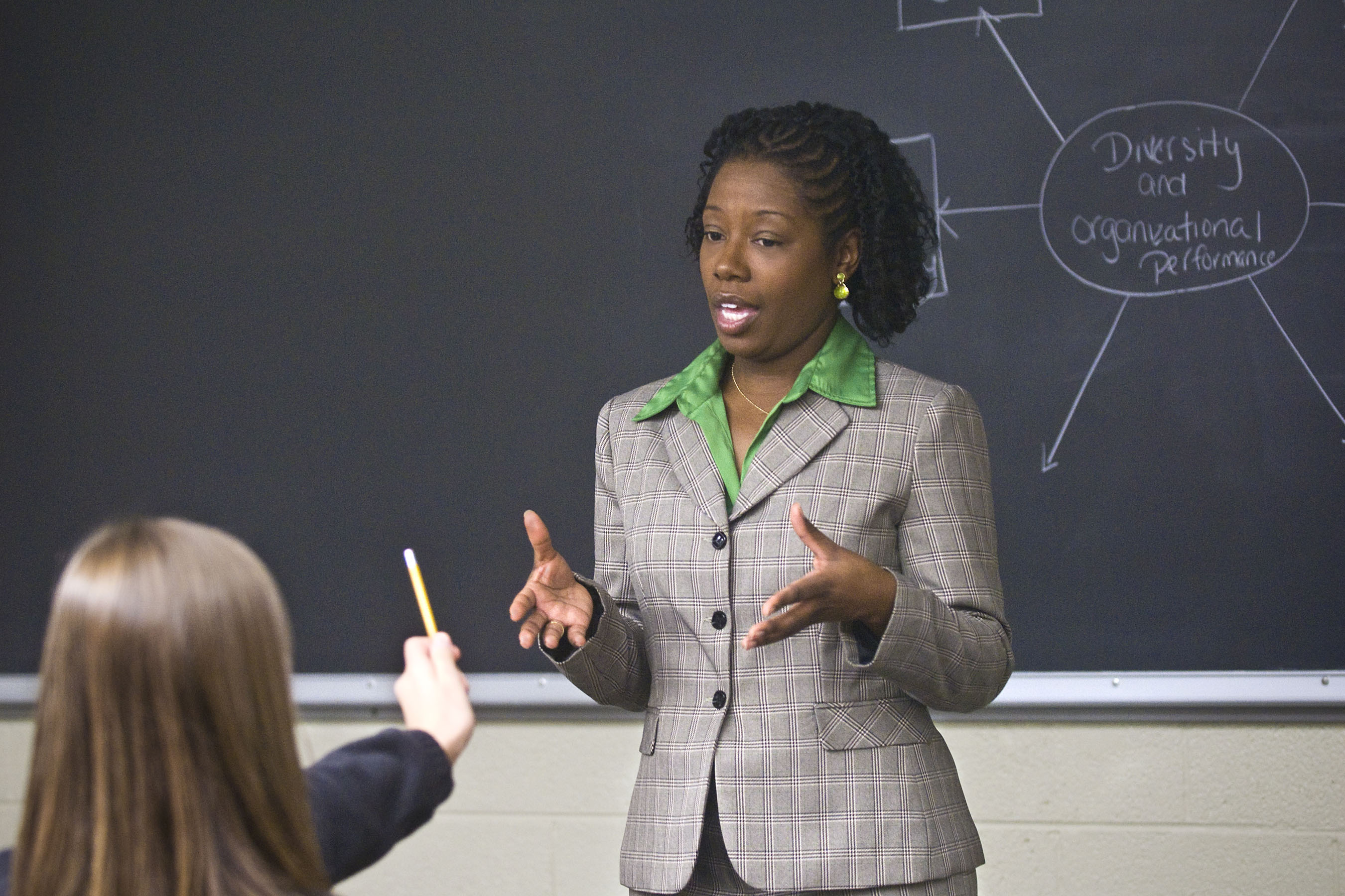 T. Nichole Phillips, assistant professor of management in the Pamplin College of Business, teaches a class.