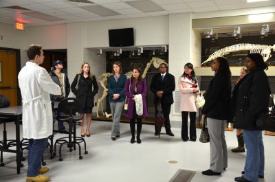 Prospective students and their guests tour the vet college.