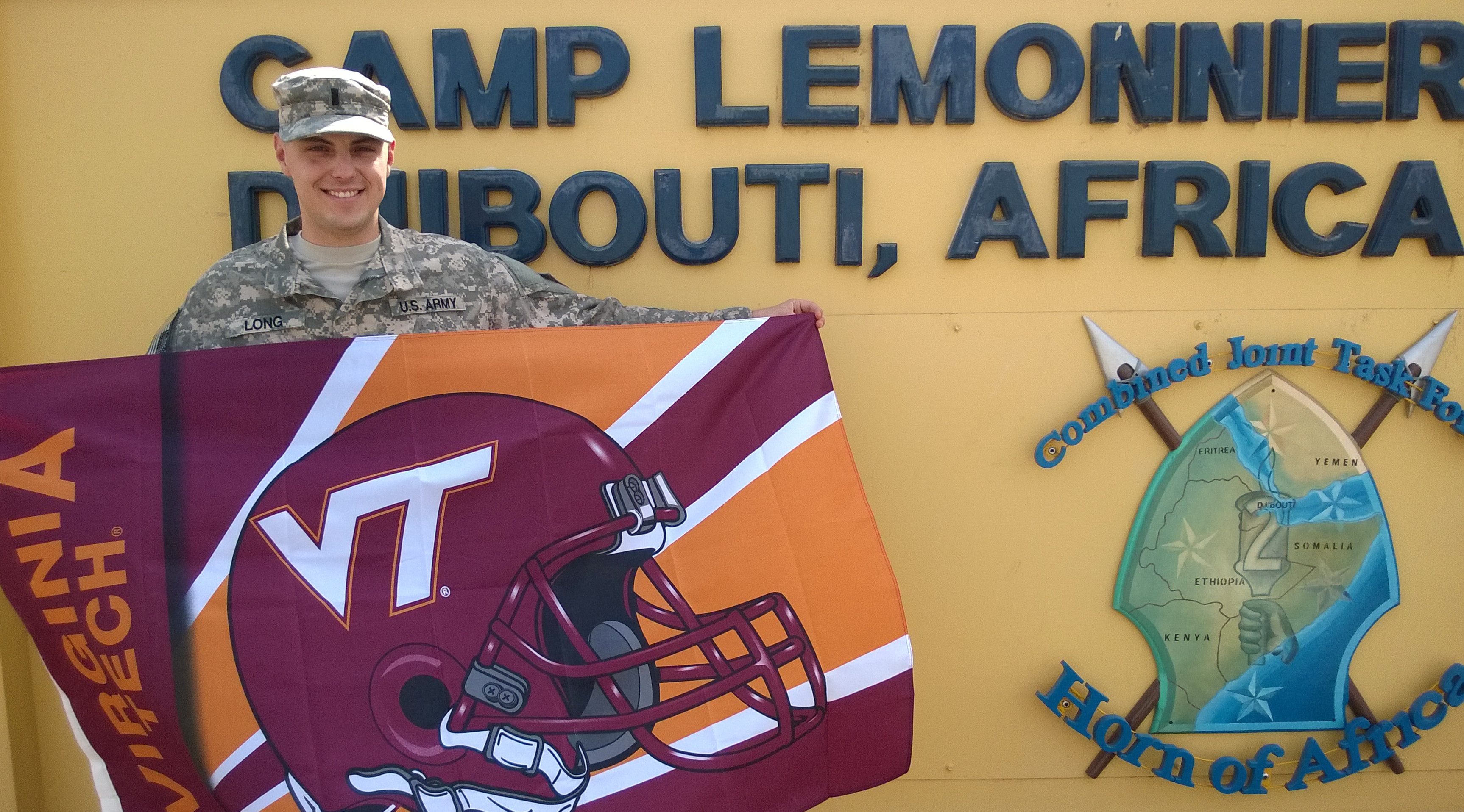 1st Lt. John Long, U.S. Army, Virginia Tech Corps of Cadets Class of 2011 from his deployed location in Africa.