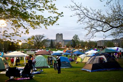 The Drillfield is covered with tents at Relay For Life.