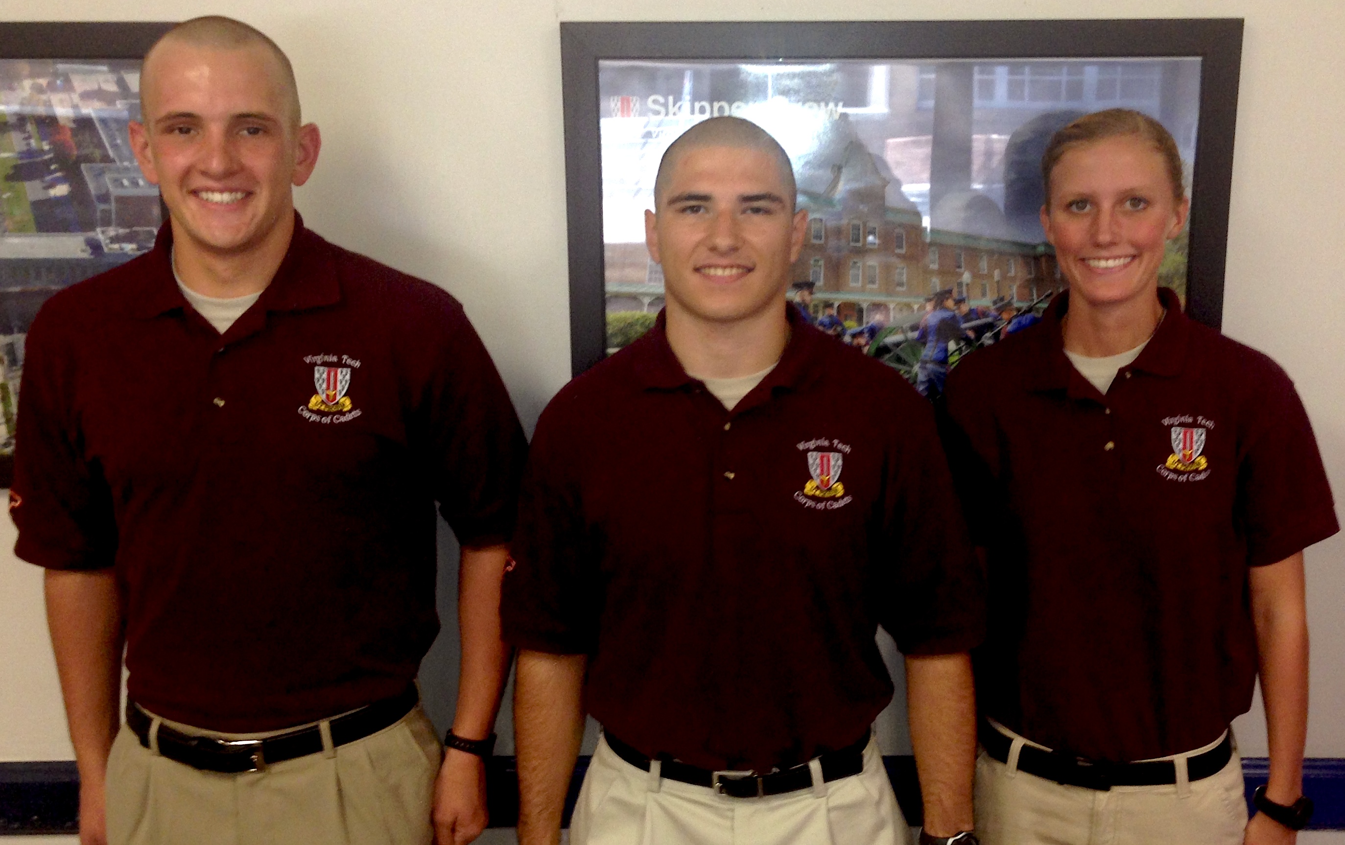 From left to right are Cadets Benjamin Scholz, Brandon Robertello, and Megan Crouch.