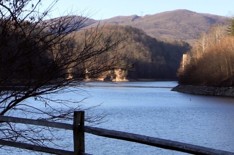 Fence and water at the John W. Flannagan Dam and Reservoir near Haysi