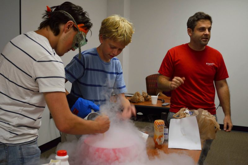 Science demonstration of making ice cream at the Virginia Tech College of Science's NanoCamp 2015.