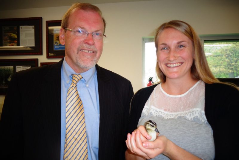 U.S. Rep. Morgan Griffith, at left, and doctoral wildlife student Sydney Hope, at right.