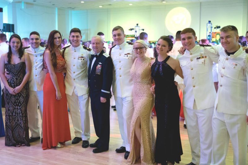 Commandant of Cadets Maj. Gen. Randall Fullhart, at center, poses with cadets and their dates at the 2016 Military Ball.