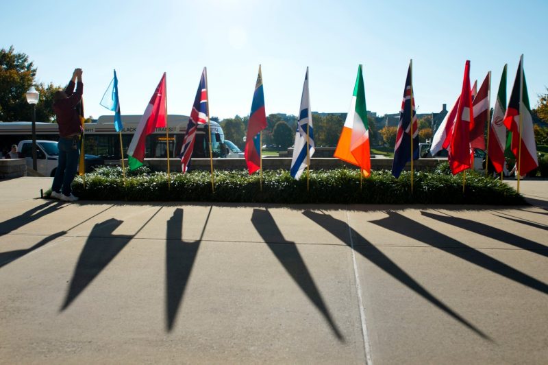 Flags in front of Burruss Hall