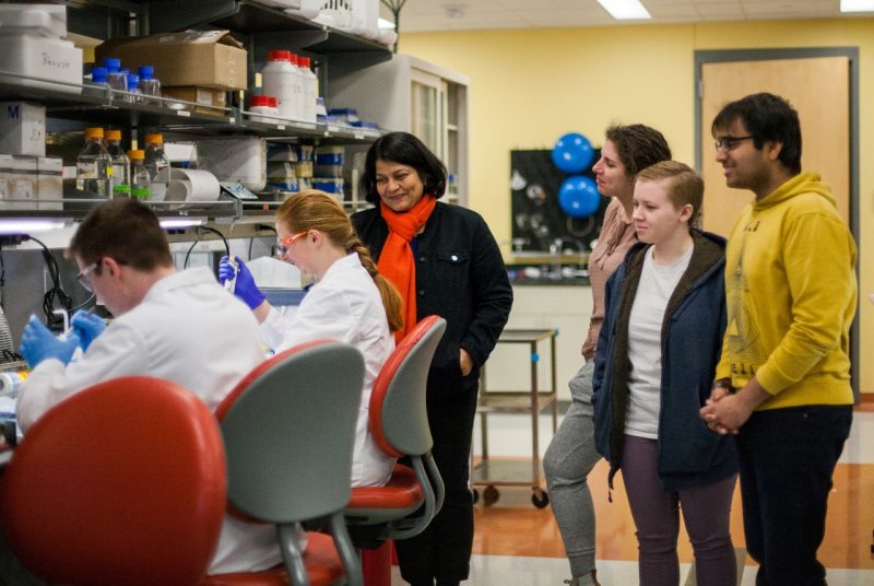 Padma Rajagopalan with students in the Laboratory for Biomaterials and Tissue Engineering