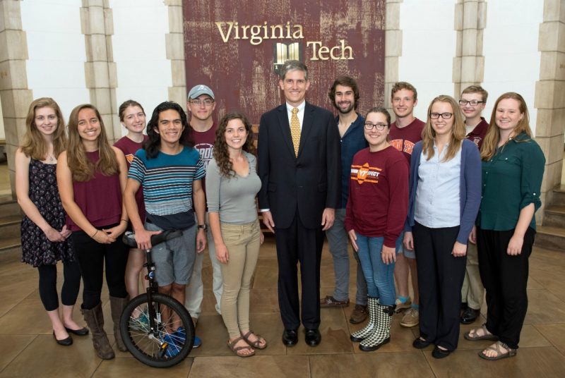 Stamps Scholars within Virginia Tech’s Honors College flank Randy McDow, executive director of the Stamps Family Charitable Foundation