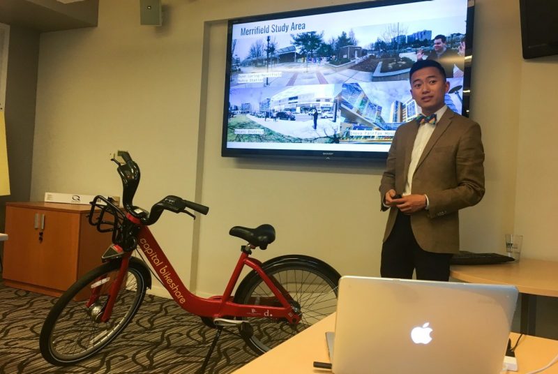Grad student Binh Ly presents student plan to expand bike share in Fairfax County.
