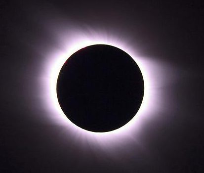 Image shows the Aug. 2008, solar eclipse at the point of totality, when the moon completely blocks out the body of the sun, revealing the normally hidden, halo-like corona.