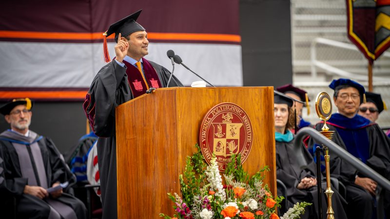 Mehul Sanghani speaks to the Class of 2024 at spring university commencement