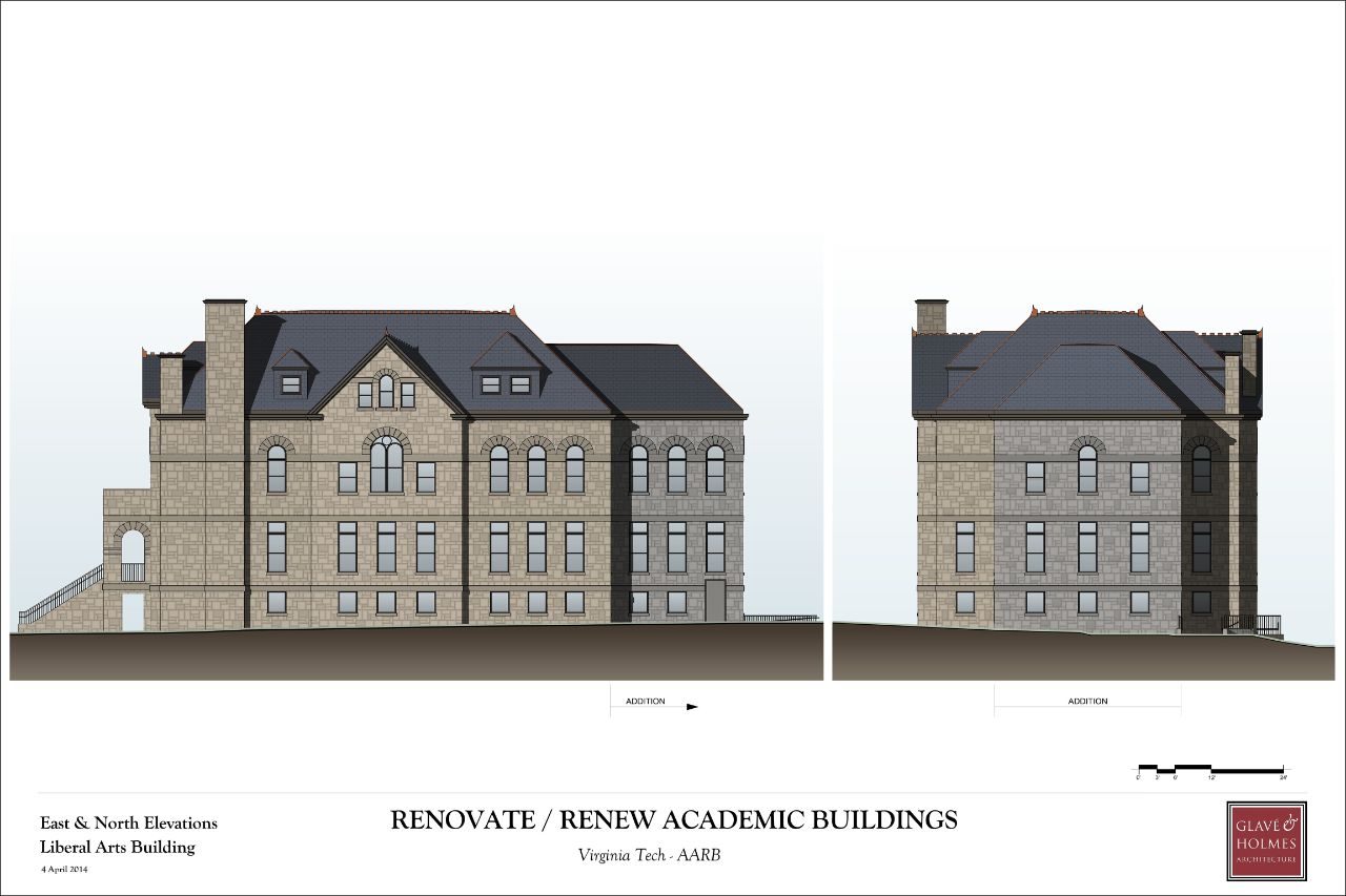 Renovate/Renew Academic Buildings |  East and North Elevations Liberal Arts Buildings