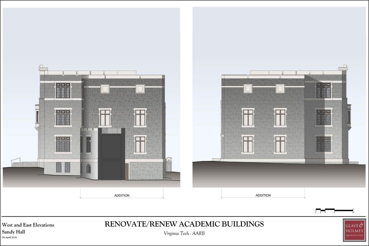 Renovate/Renew Academic Buildings | West and East Elevation Sandy Hall