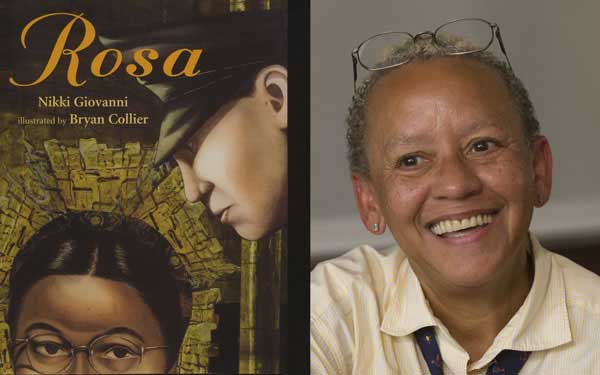 Cover of "Rosa" (left) and Nikki Giovanni.