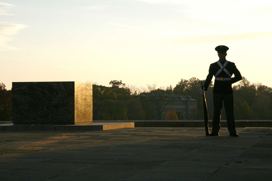 A cadet stands guard.