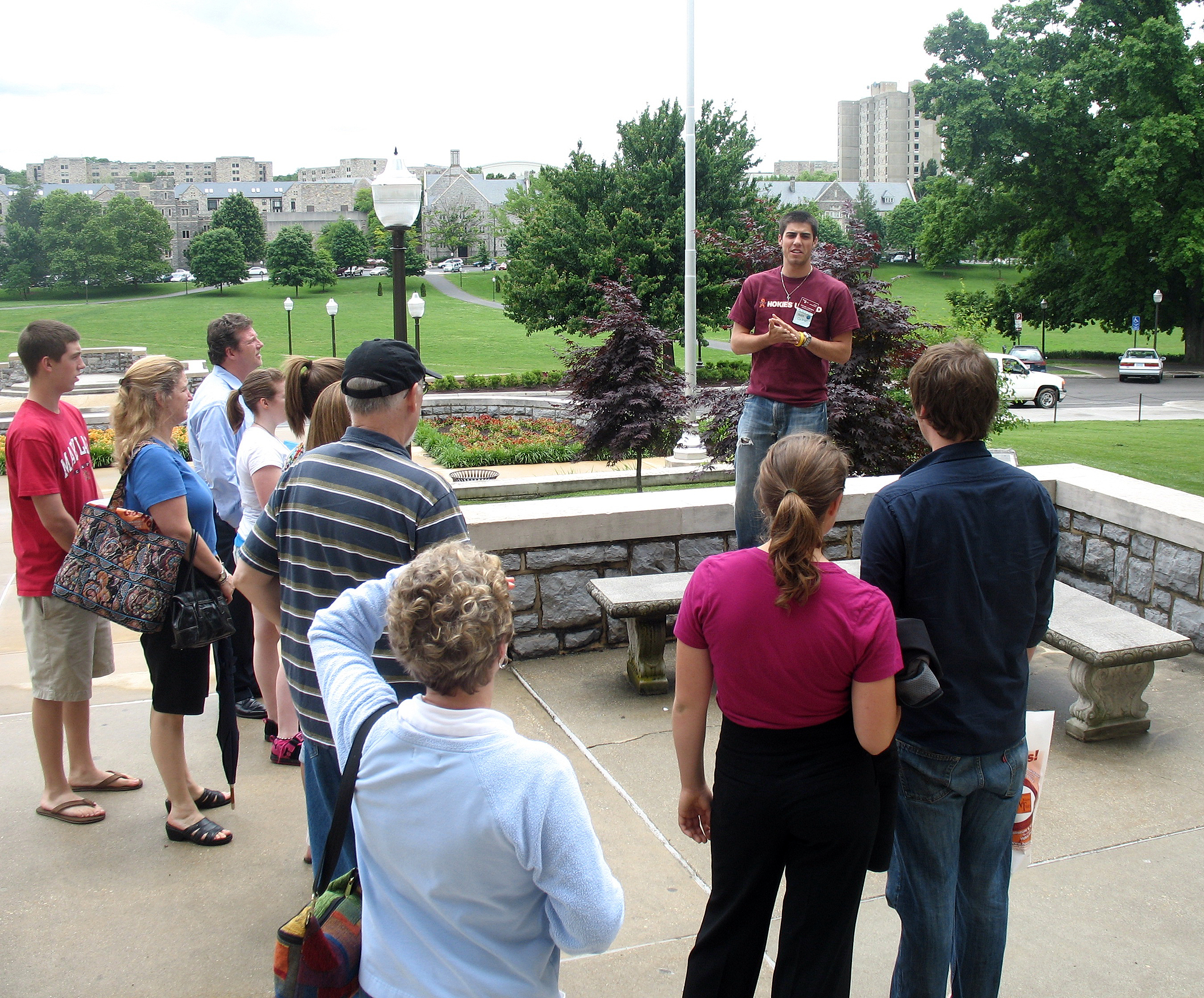 Michael Cardman, a junior from Harrisonburg, Va., majoring in civil engineering in the College of Engineering, conducts a campus tour for potential students and their families.
