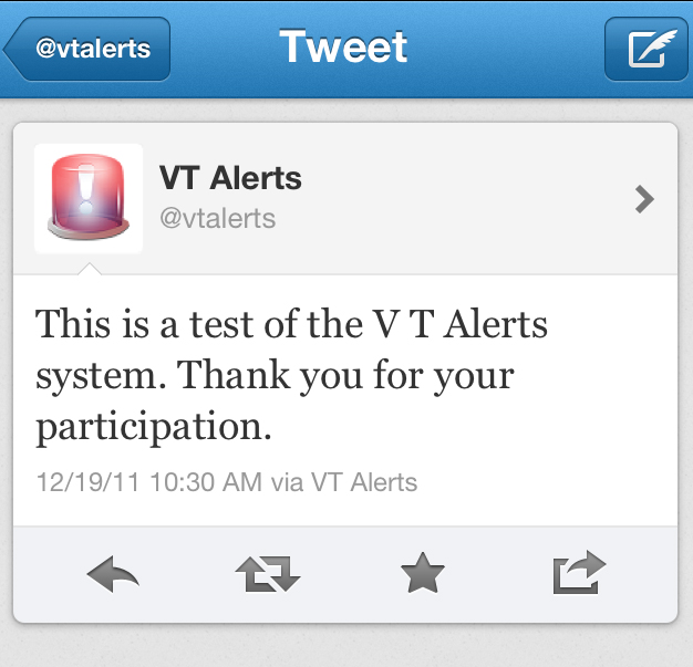 VT Alerts on Twitter