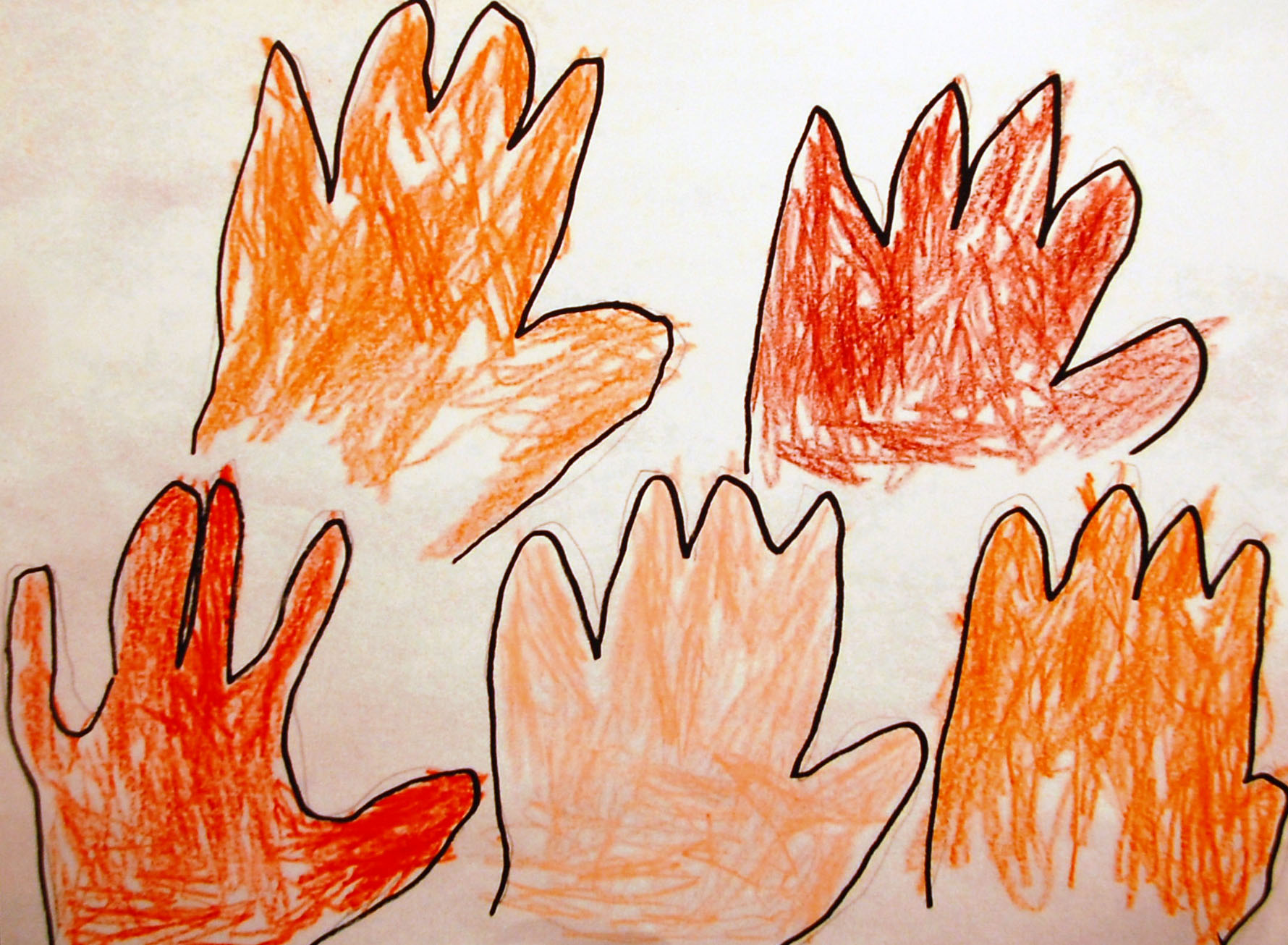 Child's crayon drawing of hands