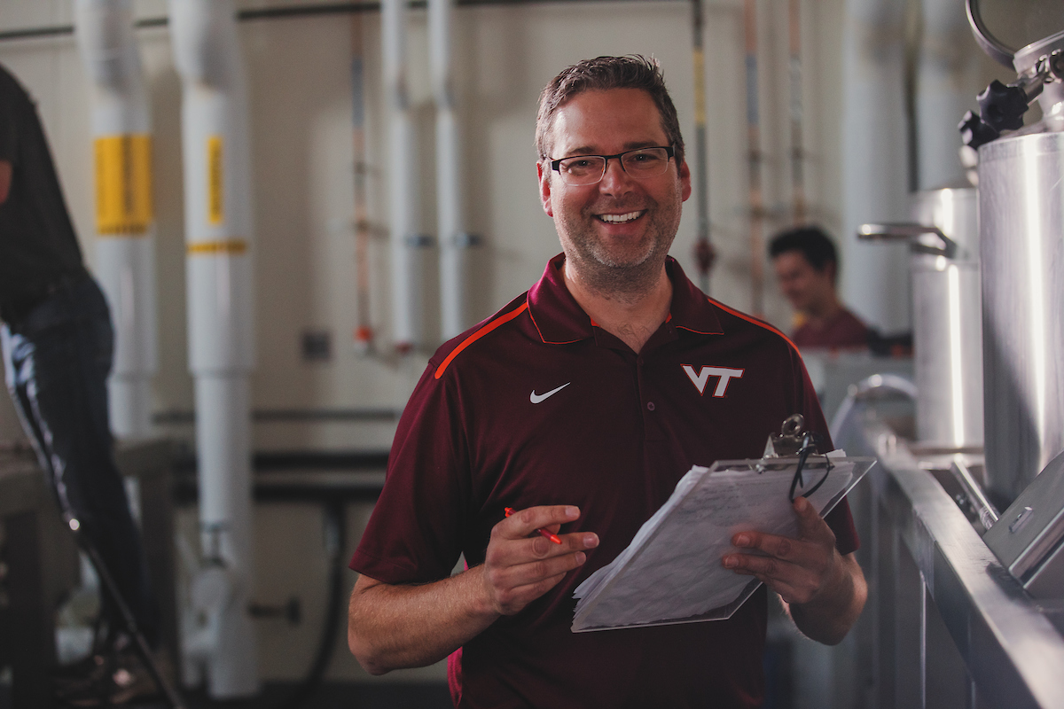 Brian Wiersema joined the professional Virginia Tech community in 2013 and says his interest in brewing has expanded into malting and hop production, processing, packaging, and developing extension courses for the department. Photo: Sam Dean Photography