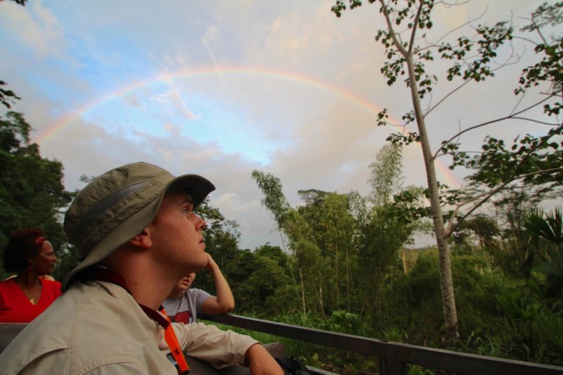Lester Schonberger  birdwatching in the Amazon. 