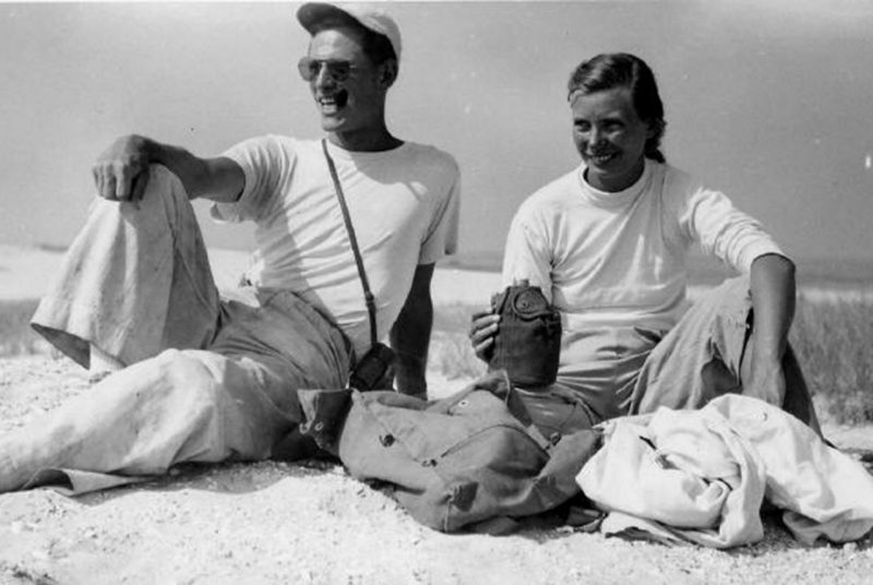 Jean and John Cairns at beach, 1950s