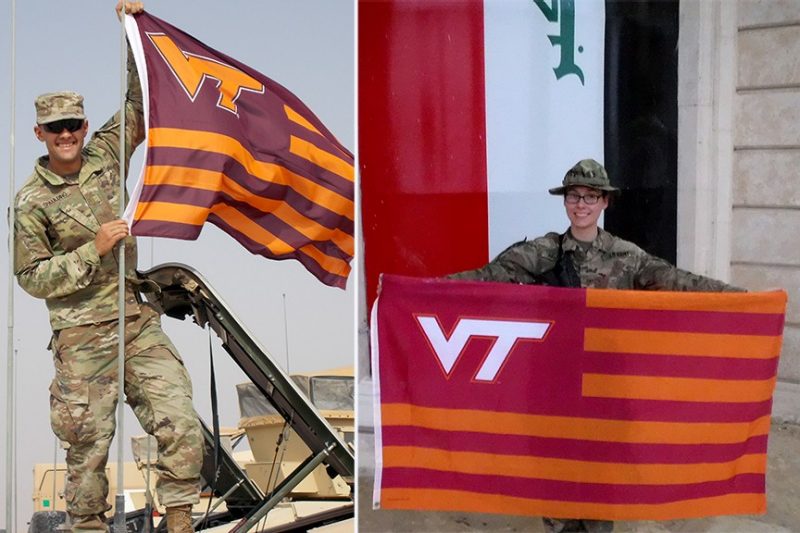 U.S. Army 2nd Lt. Kevin Spaulding, at left, and 2nd Lt. Kacey Adams were selected as the Hokie Heroes for the Camping World Bowl game.