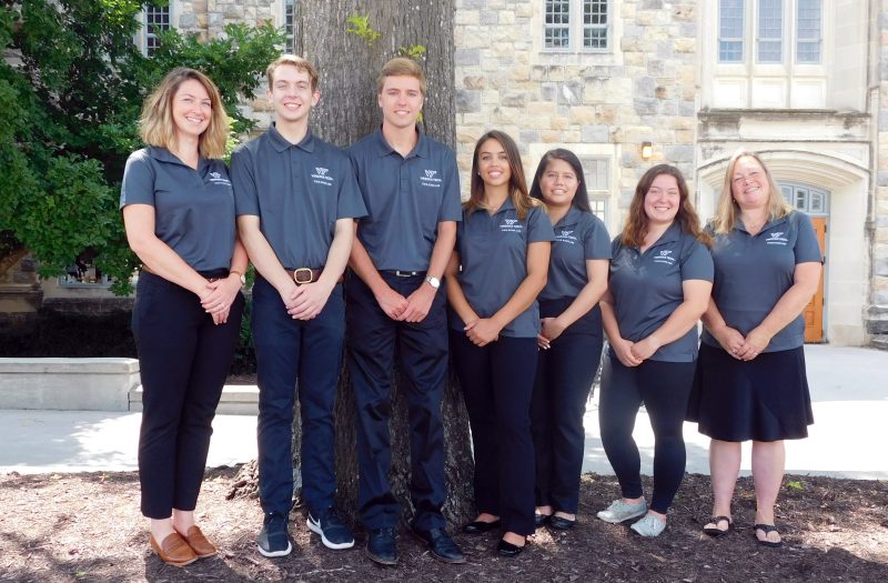 Last summer, five undergraduate students from departments across Virginia Tech researched heart disease, gut microbiota health in diabetes, Alzheimer’s treatments, nutrition program assessment tools, and community walking programs. Pictured left to right: Samantha Harden, Darren Dougherty, Zachary Wilson, Desiree Valez, Andrea Yu-Shan, Cat Hayes, and Deborah Good.