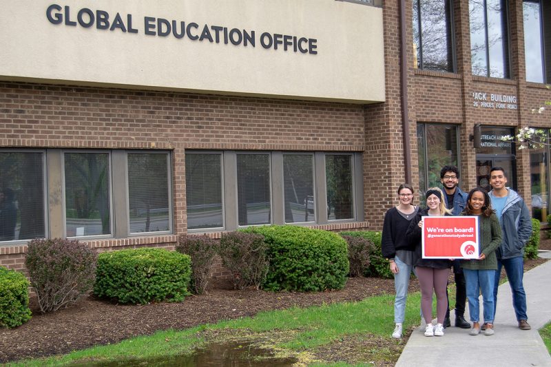Students in front of Virginia Tech's Global Education Office