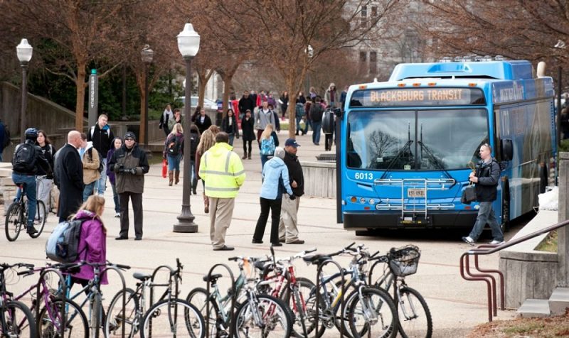 Blacksburg Transit bus in front of Squires Student Center