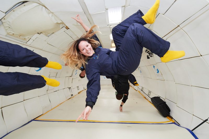 Erin Bonilla '04, participates in a Zero G Parabolic Flight, which is a gravity-free space simulation.