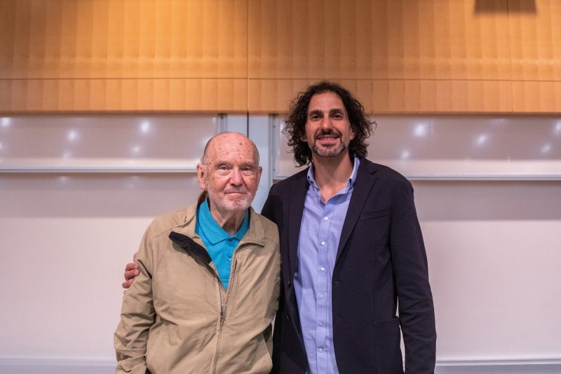 Raymond Dessy and Stevie Bathiche pose together at an April 2019 event held in Goodwin Hall. Photo by Erica Corder. 