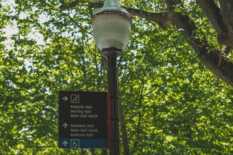 wayfinding sign with campus locations