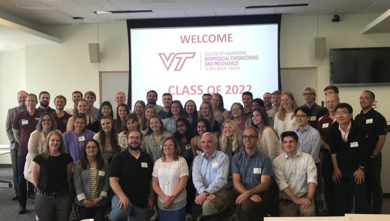 Forty students comprise the first cohort of biomedical engineering majors; pictured here with biomedical engineering and mechanics (BEAM) faculty.