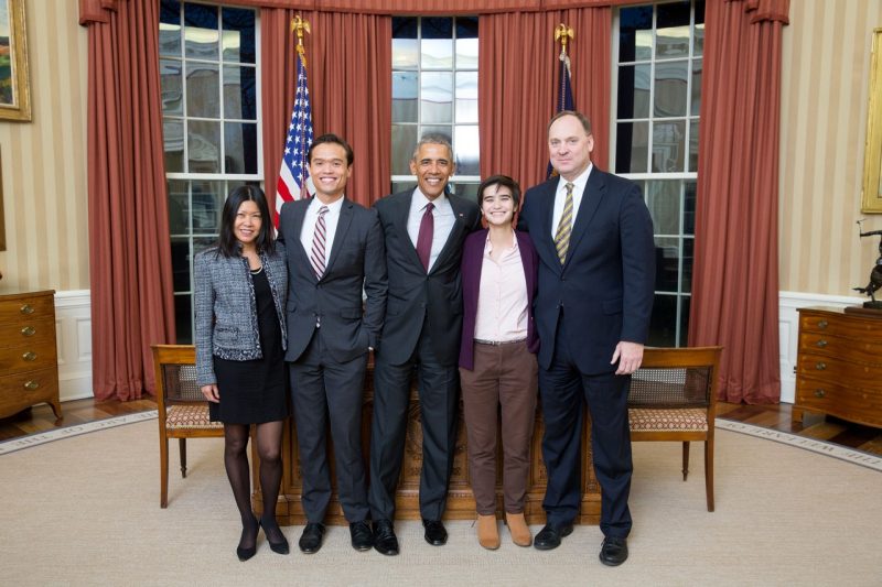 President Obama poses with the Velz family