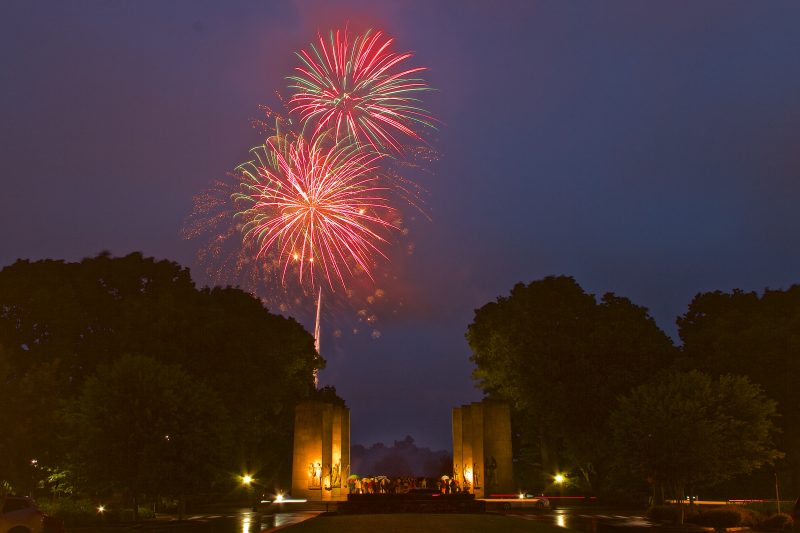Image of fireworks on the Drillfield at Virginia Tech 