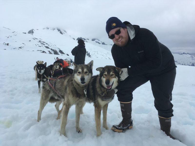 James Brooks '06, visits a sled dog camp in Juneau, Alaska, where he is a state government reporter for the Anchorage Daily News.
