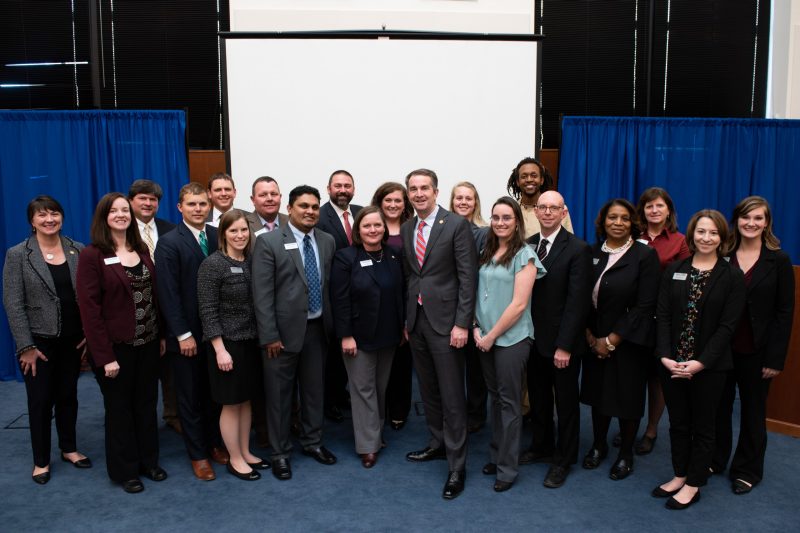 In a file photo from January 2019, VALOR Class IV is pictured with Governor Northam and Secretary of Agriculture and Forestry Betting Ring.