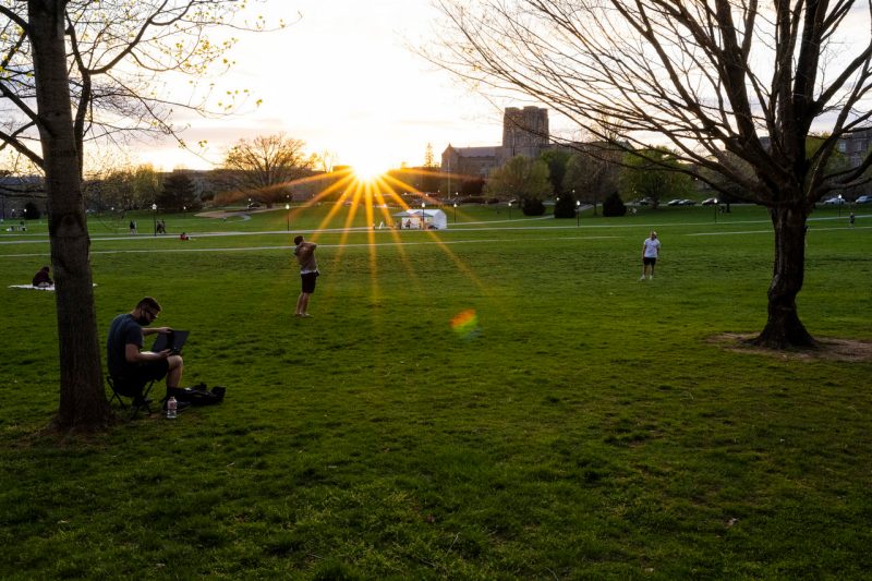 The Drillfield is seen as the sun sets on a spring day