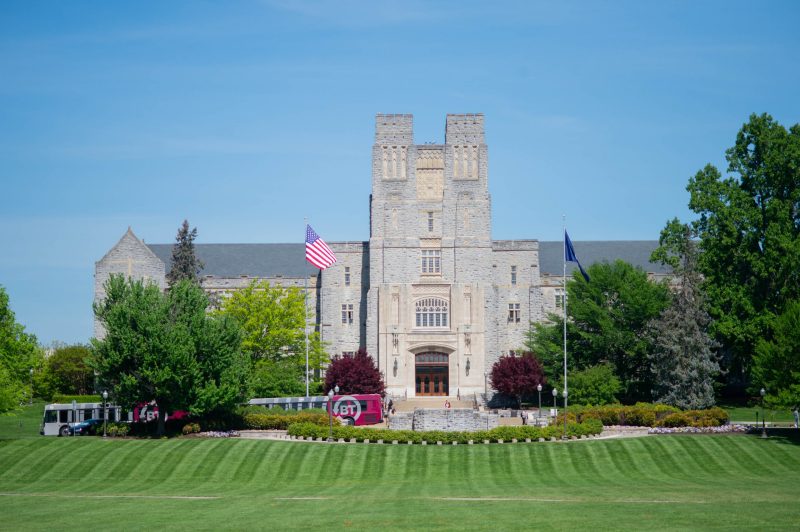 Burruss is seen on a sunny day from the Drillfield